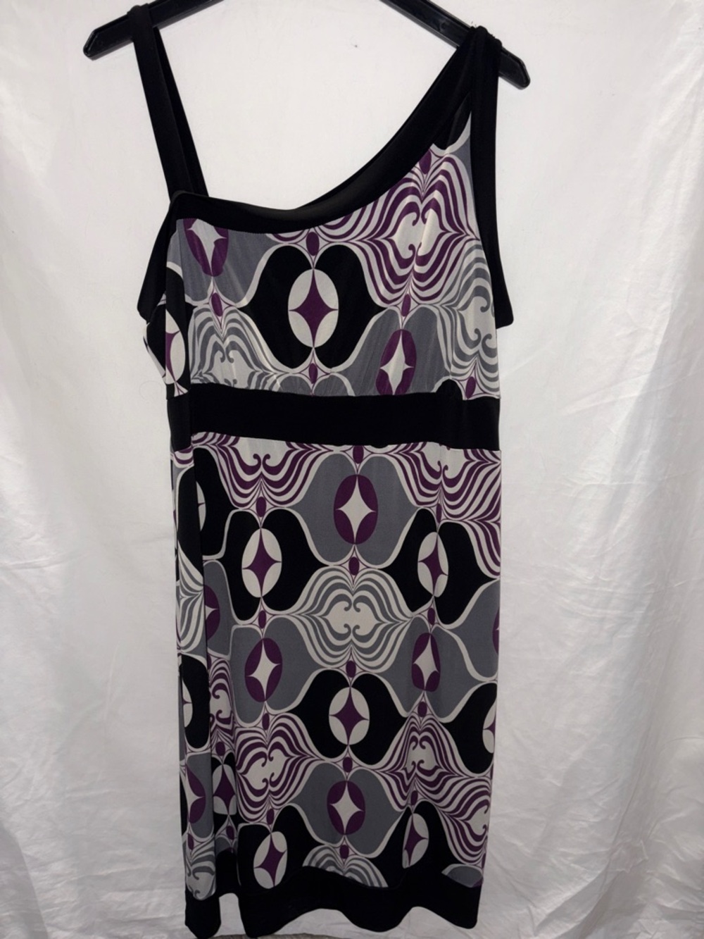 Torrid One-Shoulder Geometric Print Dress in Purple and Black